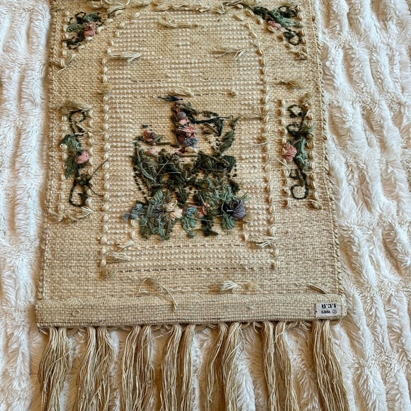 Vintage 1988 Jute Wall Hanging Window Floral Made in India Cottage Core Retro - Picture 7 of 8